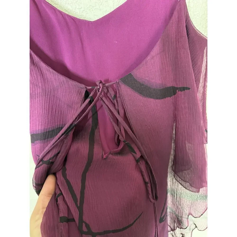 Alice + Olivia Crepe Silk Tunic Tank Top XS Ruffled Wine